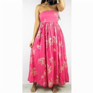 Free People Pink and Gold Strapless Midi Dress XS